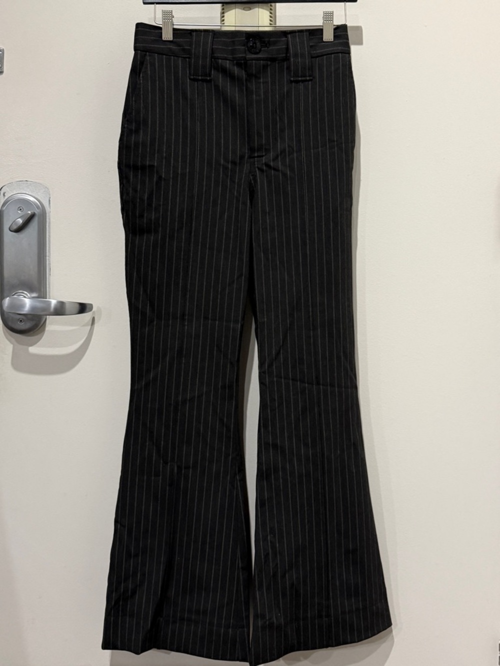 Ganni Stretch Stripe Flare High Waist Pants. Phantom. [SZ 36]